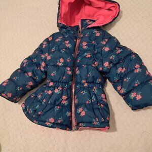 Toddlers green coat with pink flowers